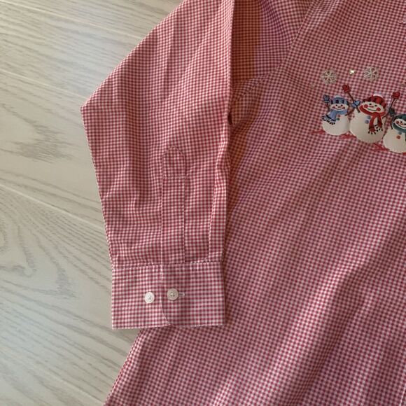 Las Olas Womens Size Medium Embroidered Blouse Red White Checkers Long Sleeve - Picture 9 of 10